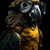 Parrot wearing glasses and dark background by Digitale Schilderijen