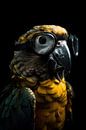 Parrot wearing glasses and dark background by Digitale Schilderijen thumbnail