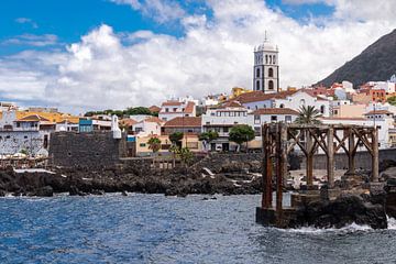 View from the harbour to Garachico with Iglesia de Santa Ana by Alexander Wolff