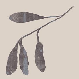 Floral silhouettes. Branch in taupe and white. by Dina Dankers