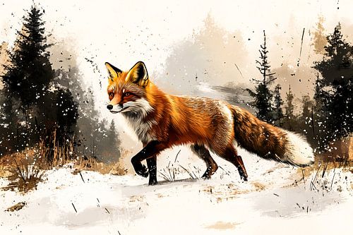 Renard dans un paysage d'hiver