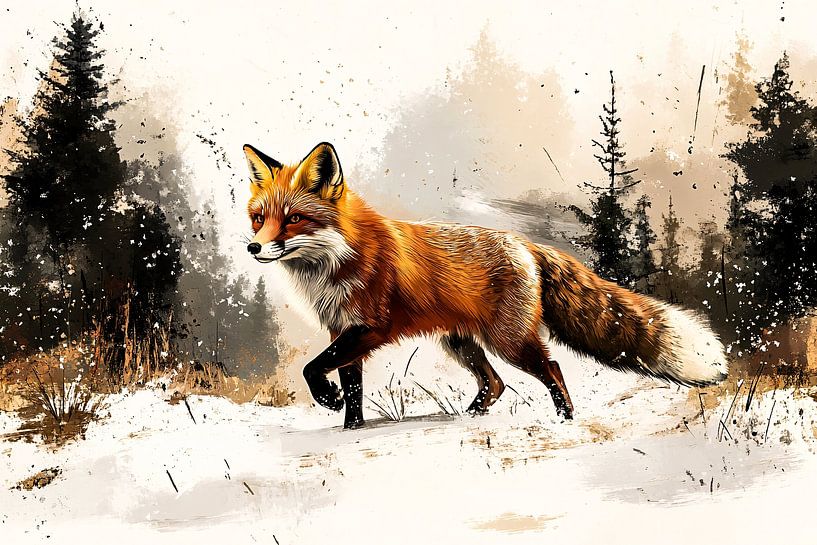 Fox in winter landscape painting by Imperial Art House