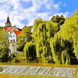 Weeping willows at the river Murr in Backnang mixed media by Werner Lehmann