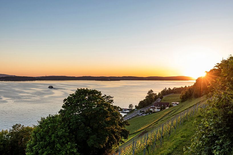 Ferry near Meersburg on Lake Constance at sunset by Werner Dieterich
