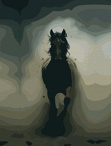 Puissant étalon noir en mouvement