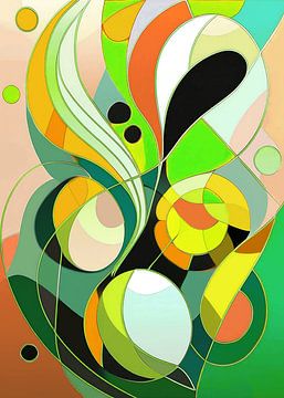 Abstract kleurrijk schilderij in Art Nouveau stijl van Studio Pieternel