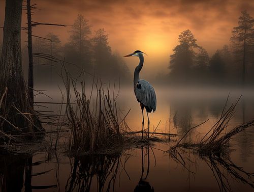 Heron sun glow
