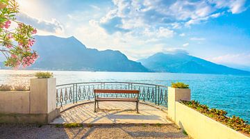 Bench on the Lake Como. Bellagio, Italy by Stefano Orazzini