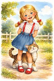 Meisje met kat van Linda de Klein