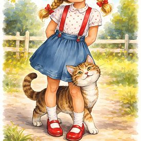 Une fillette avec un chat sur Linda de Klein