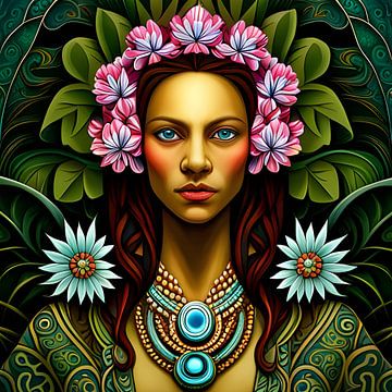 Maori Vrouw, Nieuw-Zeelandse Kunst van Betty Maria Digital Art