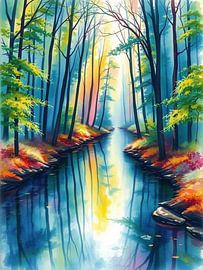 Serene Forest Stream: Eine lebendige und leuchtende Reise durch die Umarmung der Natur von Artistic