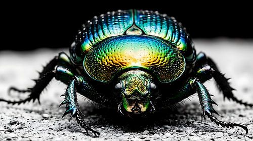 Tableau mural représentant une photographie macro d'un scarabée vert irisé