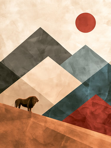 Lion amongst Geometric Mountains