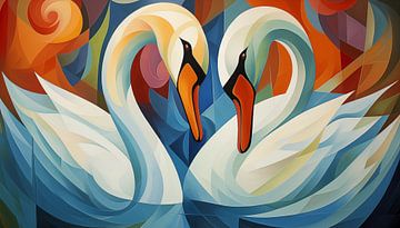 2 swans abstract panorama by TheXclusive Art