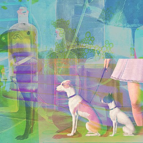 Hunde in einer pastellfarbenen Fantasiewelt
