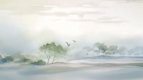 ZEN Kunst schilderij: Sereen Japandi landschap