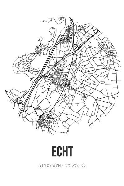 Echt (Limburg) | Map | Black and white by Prints of Place