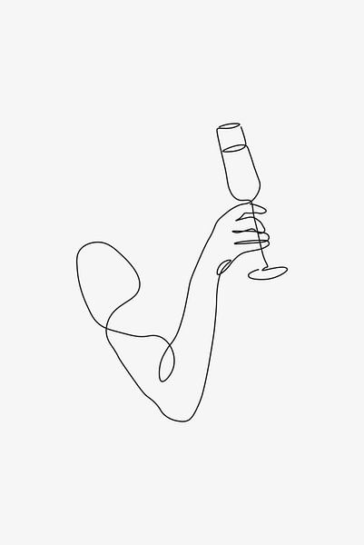 Champagne Line Art van Walljar