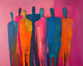 Group of People in Brightly Coloured Background by Art Whims