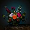 Still life with flowers as a bouquet in a glass vase, modern photography by Roger VDB