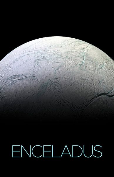 STK205473S-Solar system poster Enceladus, a moon of Saturn. by Stocktrek Images