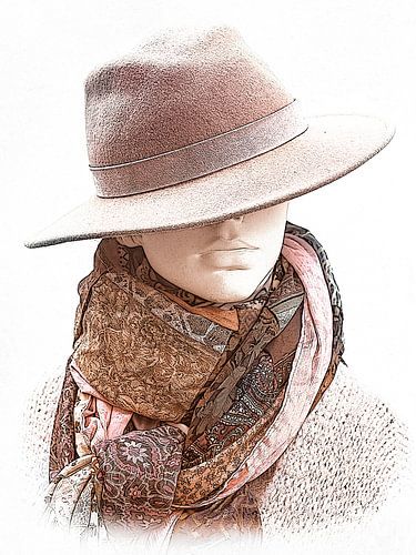 Dame met hoed en sjaal