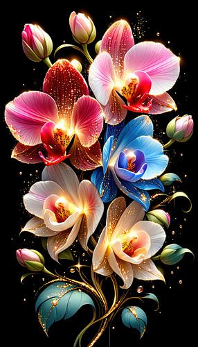 Orchideeën - Een florale enscenering van de orchidee tussen gouden stilte en lichtgevende pracht (2 van 3)