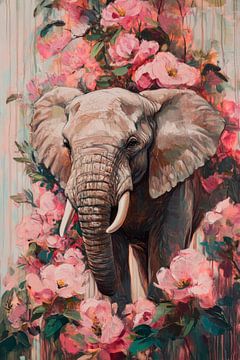 Éléphant et fleurs sur Poster Art Shop