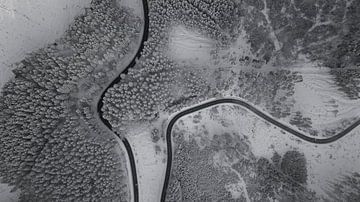 Drone image of a snowy forest landscape by Adrian Meixner