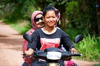 Women on scooter - Cambodia by Monique Tekstra-van Lochem thumbnail