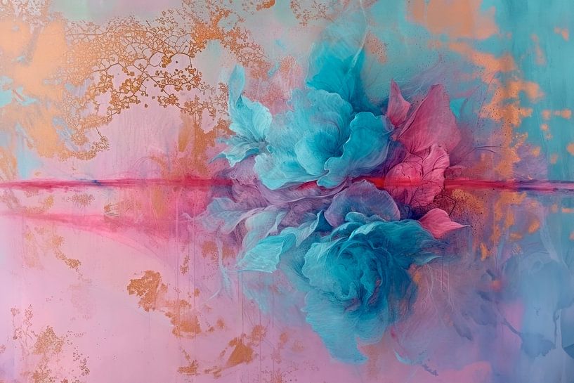 Abstract, bloemen, pastel en bladgoud van Joriali Abstract