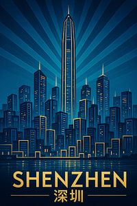 Shenzhen Futuristische Skyline - Aufsteigende Türme & Elektrischer blauer Horizont