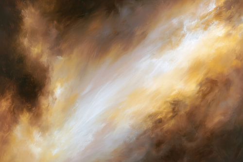 Abstrakte goldene Wolken – Modernes Gemälde voller Licht und Bewegung von Thea