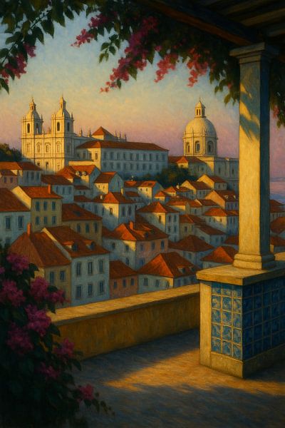 Lisbon Rooftops View: Sao Vicente Monastery at Dusk by Travel Shop