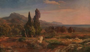 JOHANN WILHELM SCHIRMER, Cyprès dans le parc près de Tivoli, vers 1841