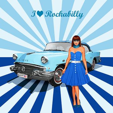 I love Rockabilly Variante 2 in Blau von Monika Jüngling