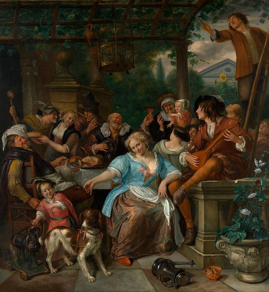 Fröhliche Gesellschaft auf einer Terrasse, Jan Steen von Meisterhafte Meister