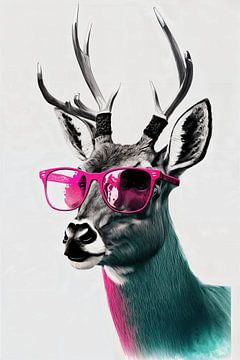 Coole Stag met roze zonnebril van Poster Art Shop
