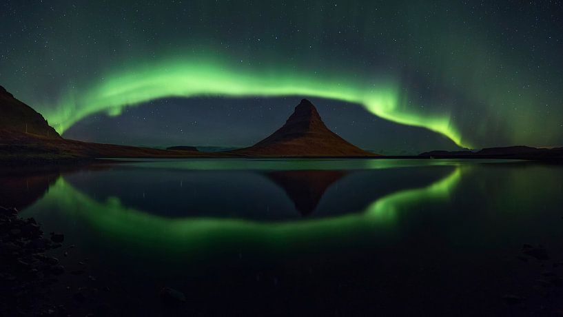 Nordlicht-Panorama am Kirkjufell 2 von Sven Broeckx