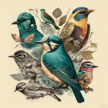 Collage Drawing Birds by Preet Lambon