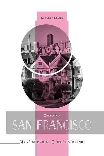 Poster Art SAN FRANCISCO Alamo Square | pink par Melanie Viola