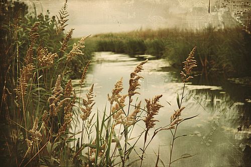Impressionistische rivier met bomen