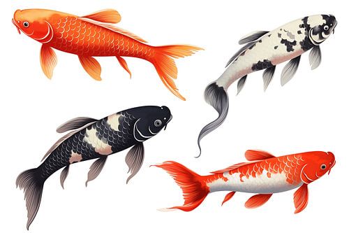 verschillende koi geïsoleerd op een witte achtergrond, detail