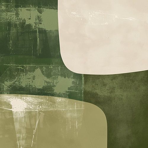Des formes fluides dans une harmonie de tons verts et beiges