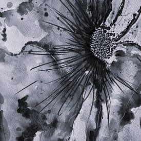 Modern flower in black and white. Abstract shapes and lines create a serene tranquillity. by Ireen Bos