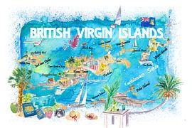 British Virgin Islands Illustrated Travel Map with Roads and Highlights by Markus Bleichner