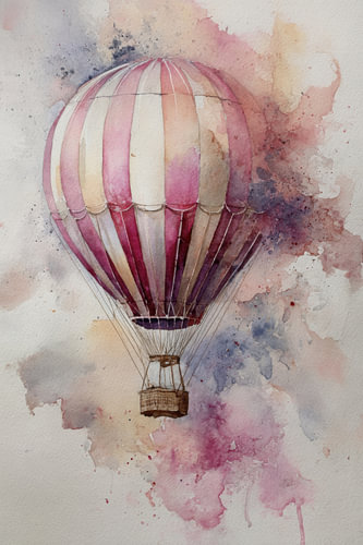 Hot air balloon in pastel shades - Dreamy painting