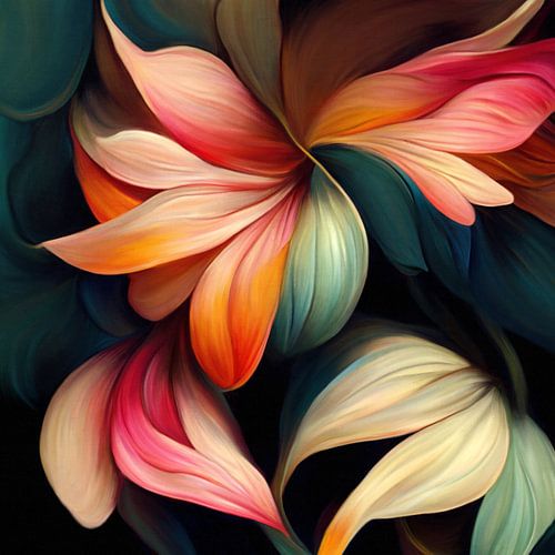 "Dansen met kleur", abstract botanisch schilderij