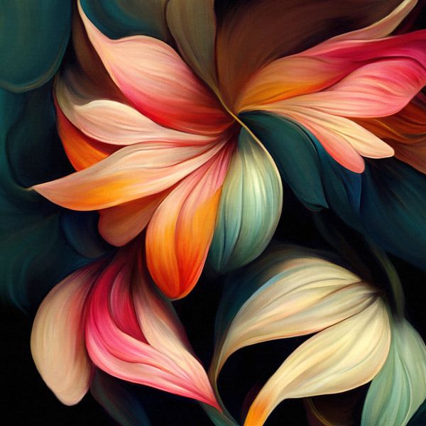 &quot;Dansen met kleur&quot;, abstract botanisch schilderij van Studio Allee